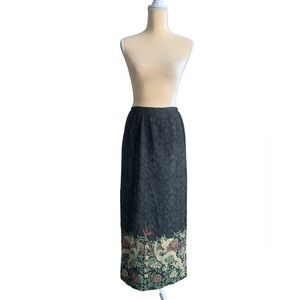 Citron Santa Monica Black Multicolored Chinese Dragon Maxi Silk Skirt